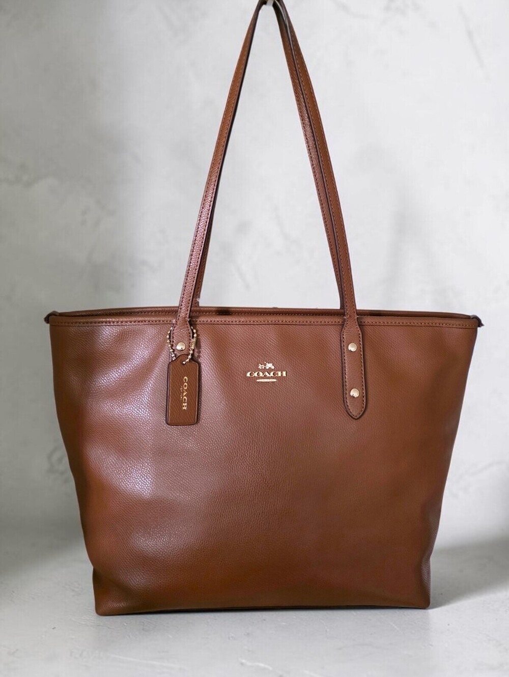 Coach City Zip Tote Brown Crossgrain Leather Shoulder Bag F37785 Purse Carryall